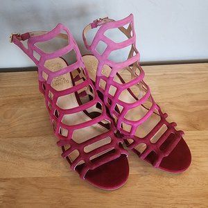 Women's Vince Camuto Kristana Strappy Caged Wedge Sandals, Pink Orchid Size 7.5
